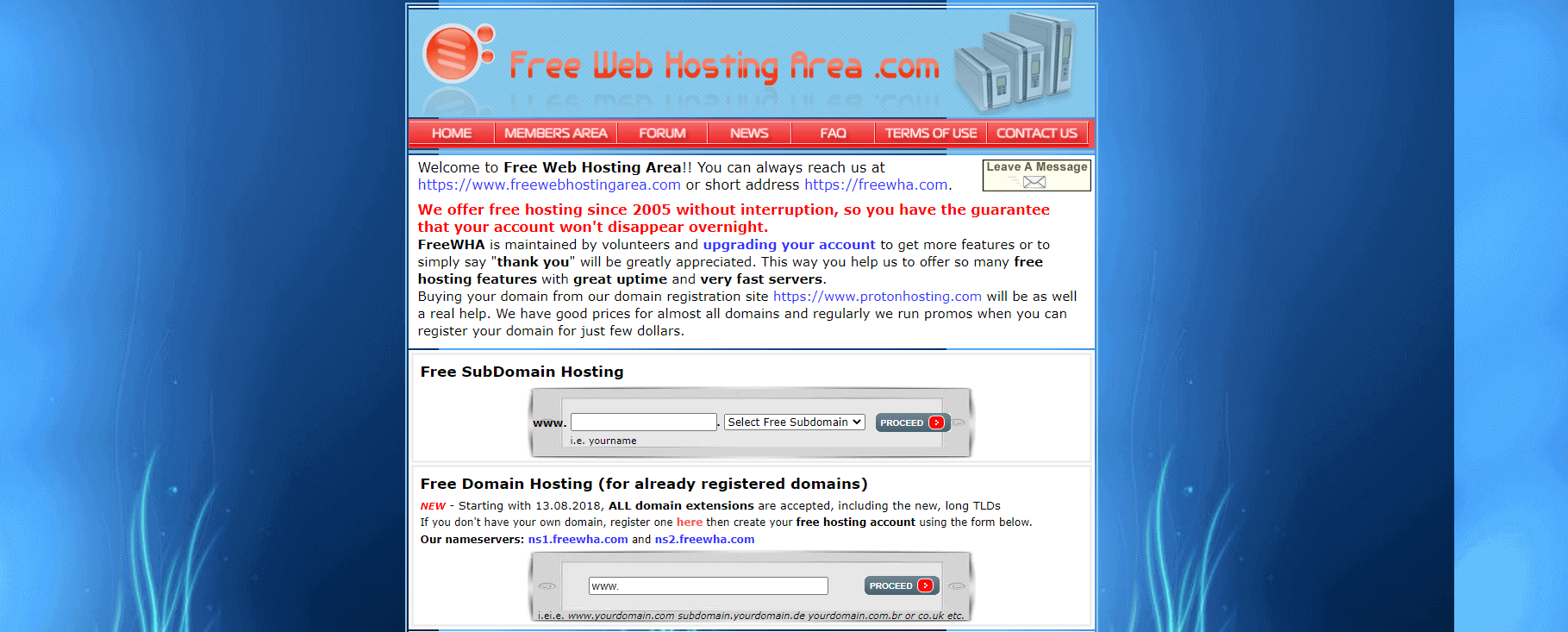free domain hosting registration