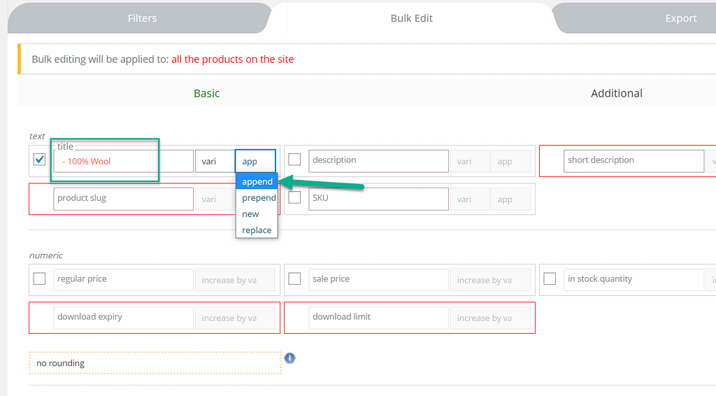 adicionar tag: editar em massa produtos WooCommerce