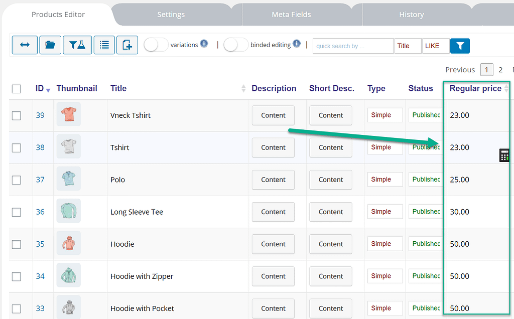 os preços mudaram - editar produtos WooCommerce em massa