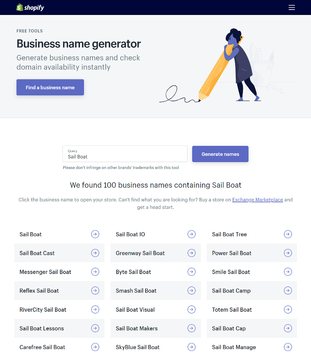 Business Name Generator from Shopify
