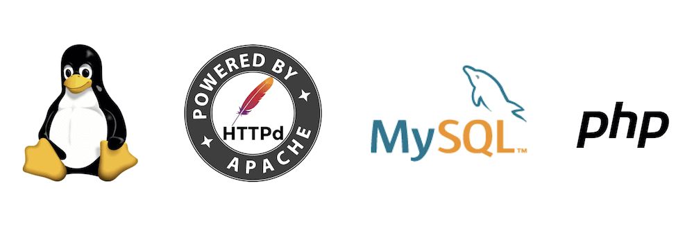 Logo cho tất cả các phần của ngăn xếp LAMP: Linux, Apache, MySQL và PHP.