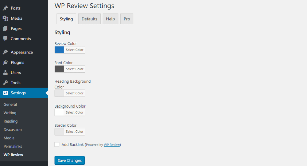 WP Review Styling options