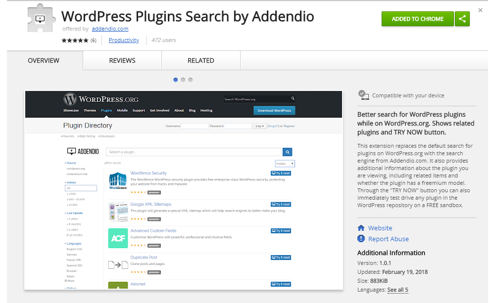 WordPress plugin search by Addendio