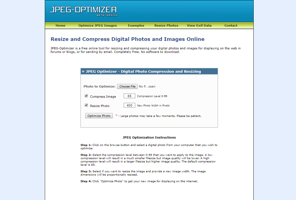 Các trang web tối ưu hóa hình ảnh tốt nhất - JPEG Optimizer