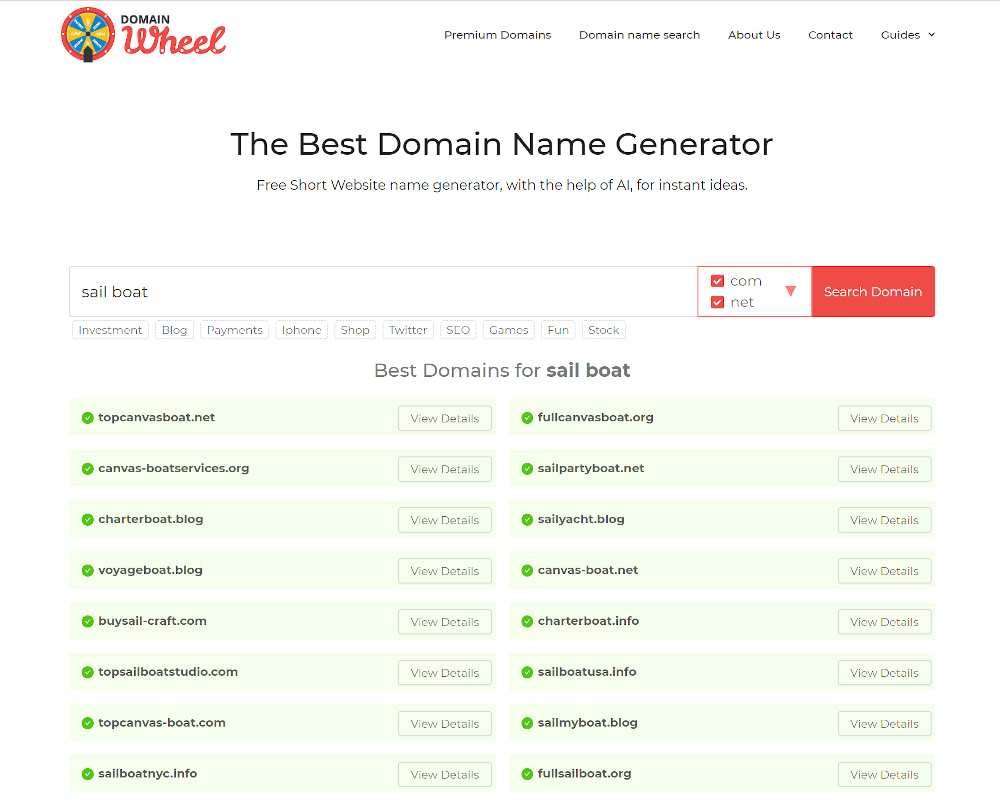 Domain name generators - Domain Wheel
