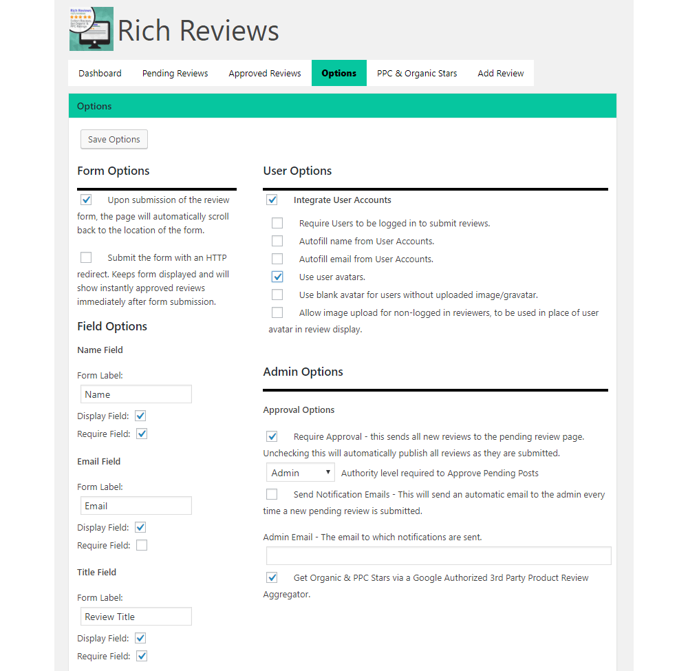 Rich Review Options