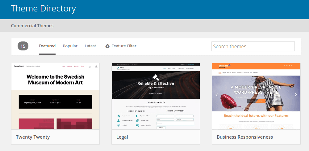 Some examples of free WordPress themes.