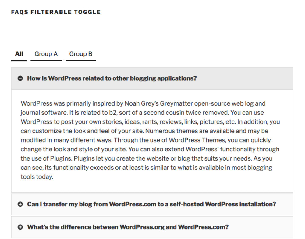 Filterable Toggle