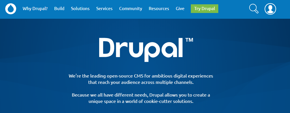 The Drupal 9 home page.