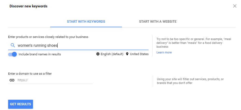 Discovering new keywords with Keyword Planner.