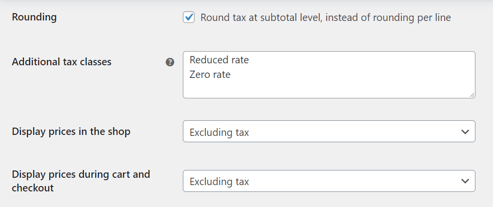 Adding tax classes in WooCommerce