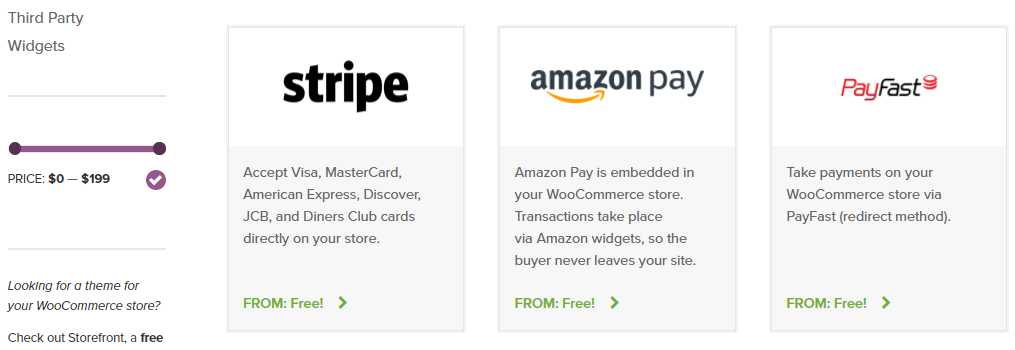 An example of a few WooCommerce payment extensions.