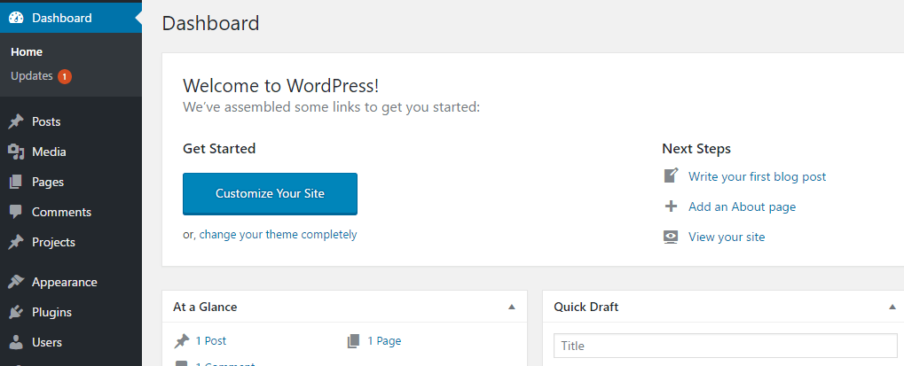The WordPress dashboard.