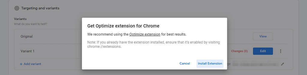 Install the Google Optimize extension