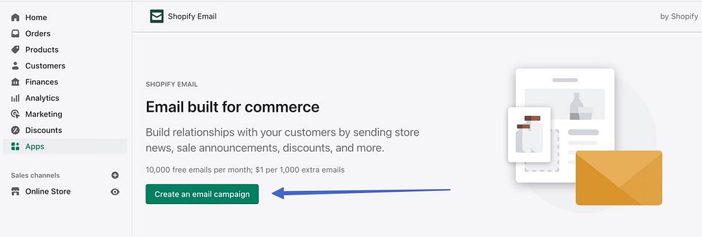 tạo chiến dịch tiếp thị trên Shopify email 