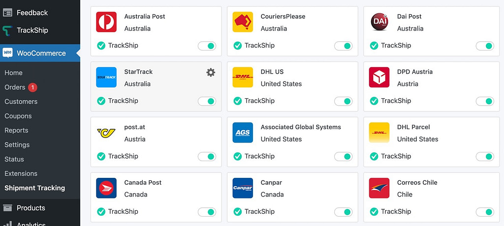 nhiều nhà cung cấp dịch vụ vận chuyển để theo dõi lô hàng WooCommerce