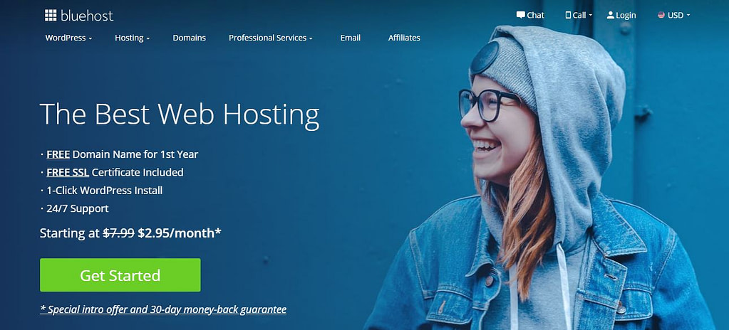 Bluehost landing page.