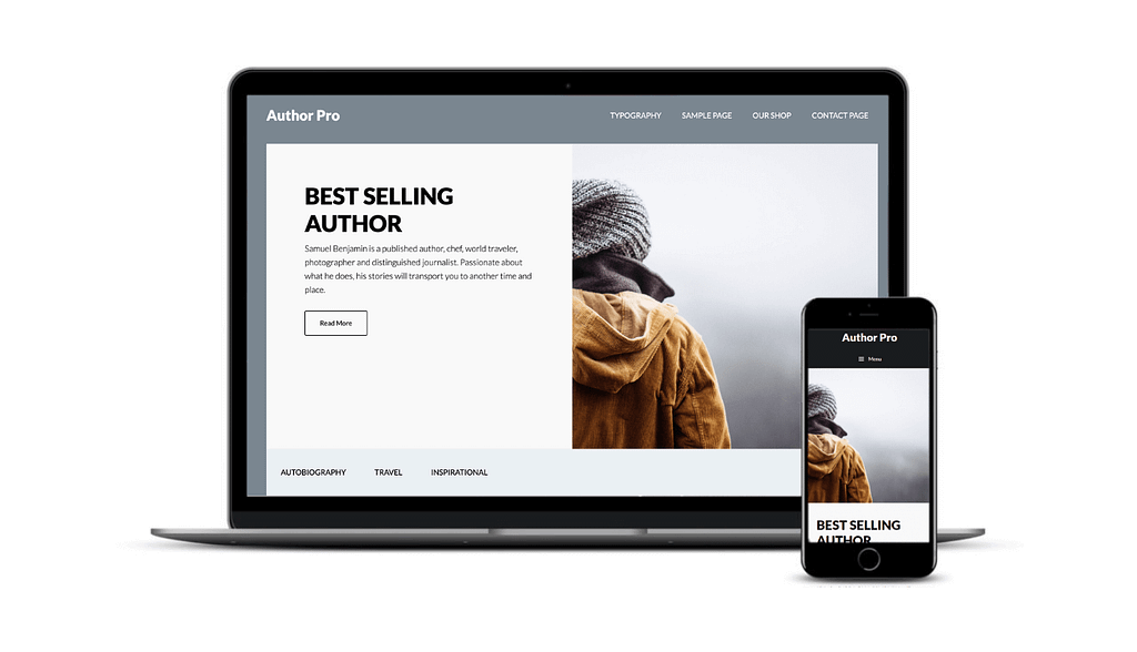 The Author Pro StudioPress theme on desktop and mobile.