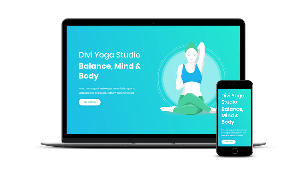 The Divi Yoga pack on desktop and mobile.