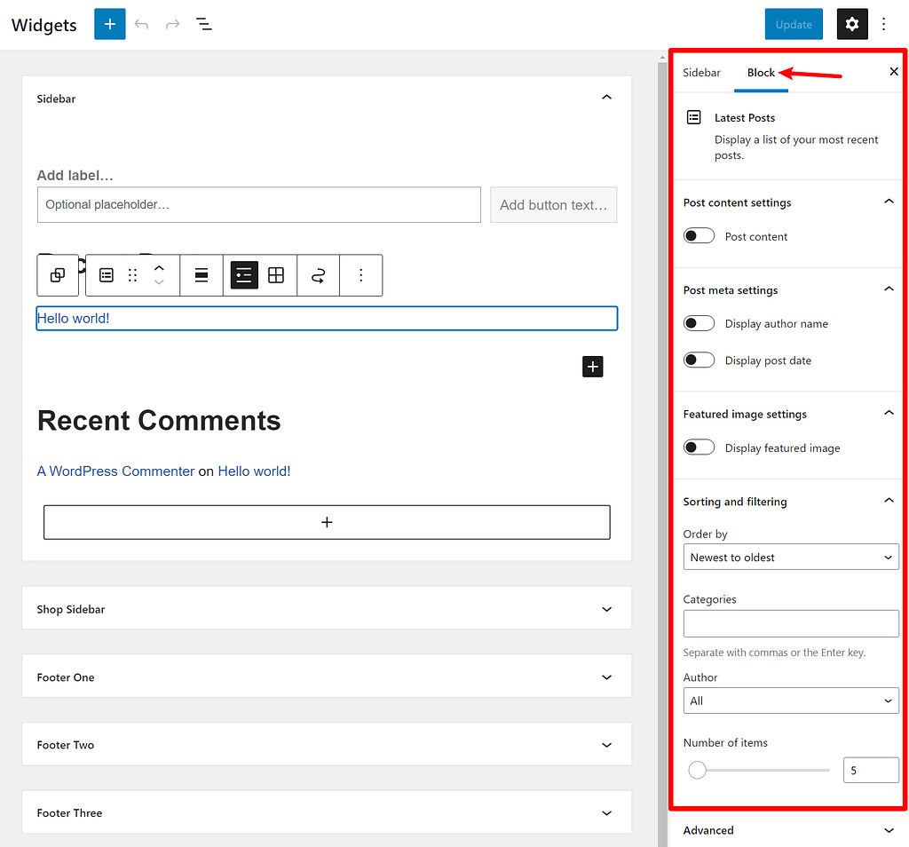 How to edit a block widget's settings