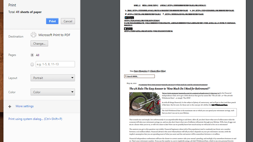 example of a site that's not printer-friendly
