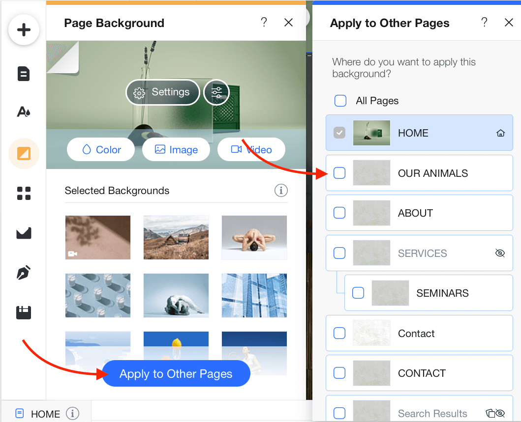 How to apply changes to certain pages.