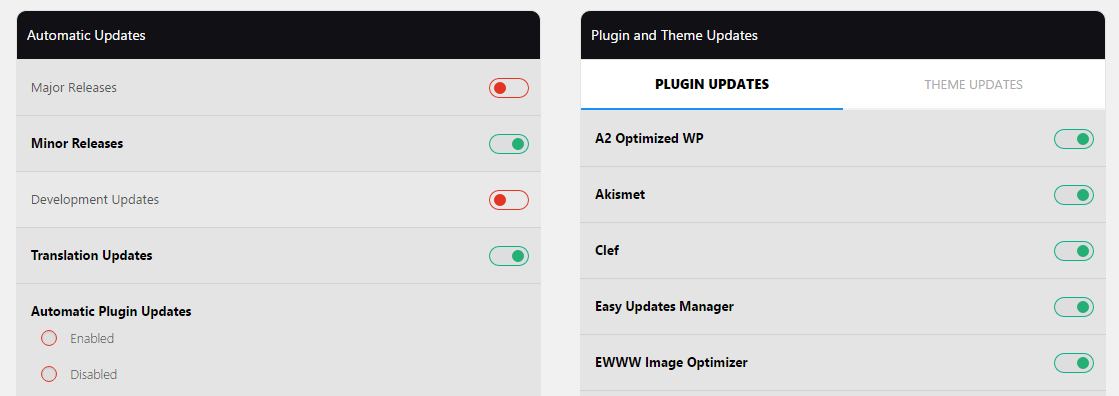 Easy Update Manager's update settings.