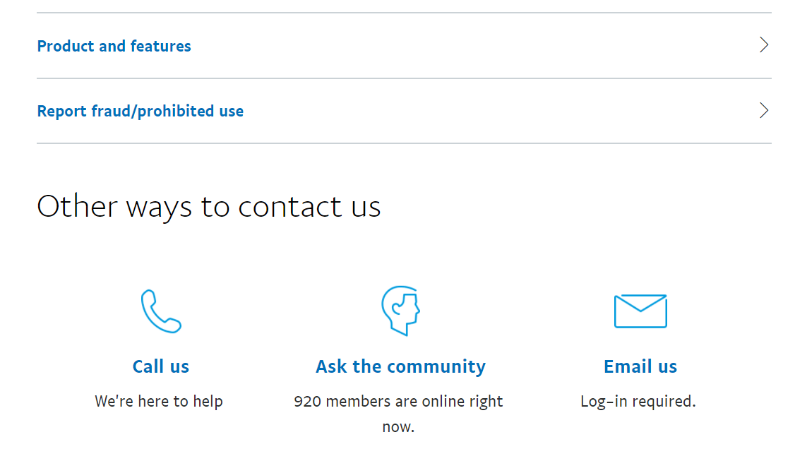 A contact page on PayPal.