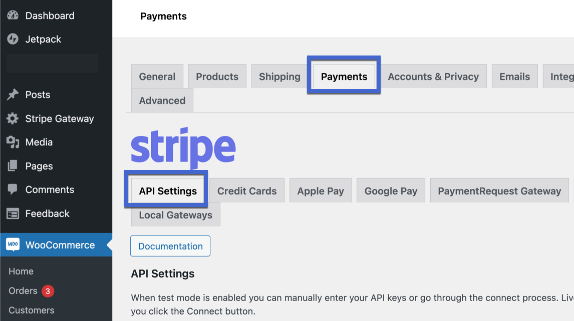 cài đặt api cho WooCommerce Stripe