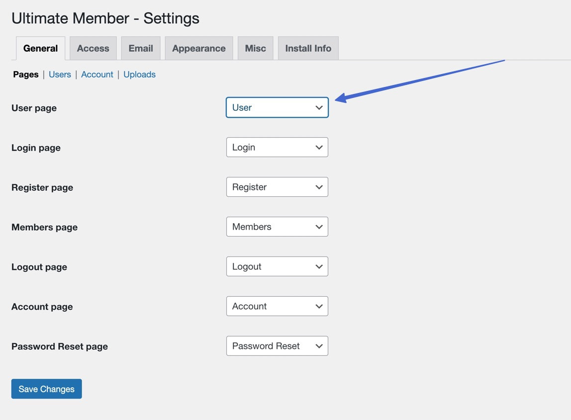 user page setting 