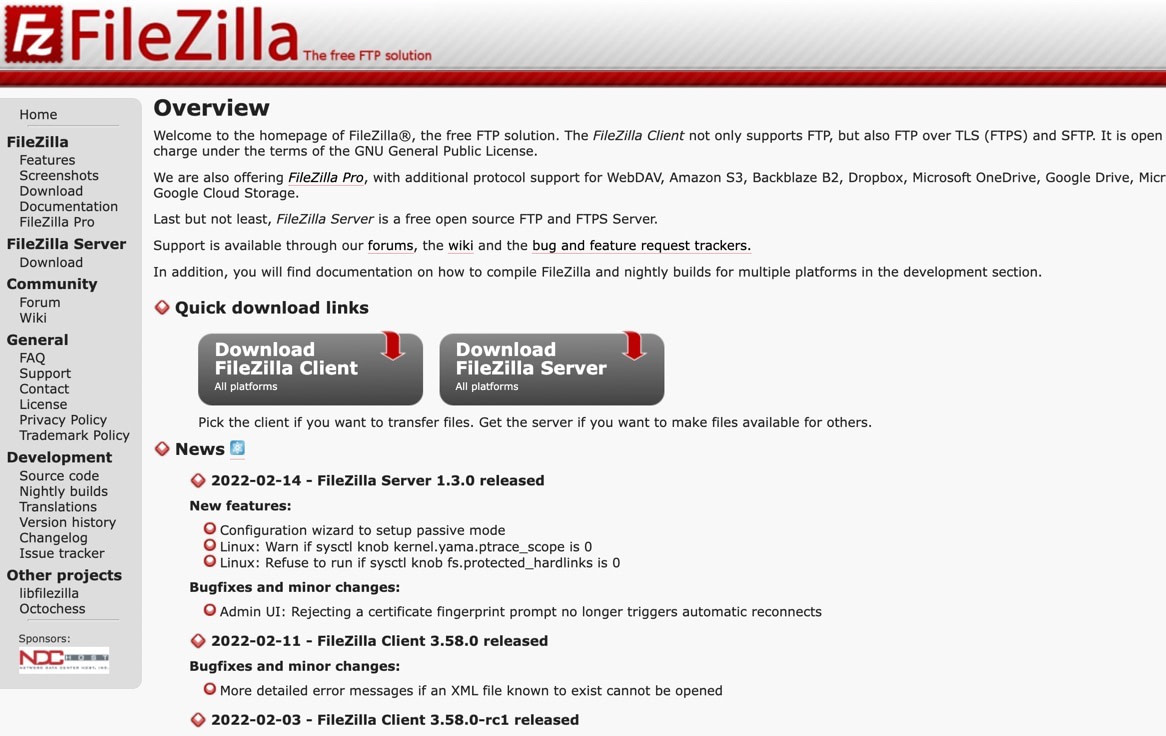 what is ftp - an example of a client is Filezilla