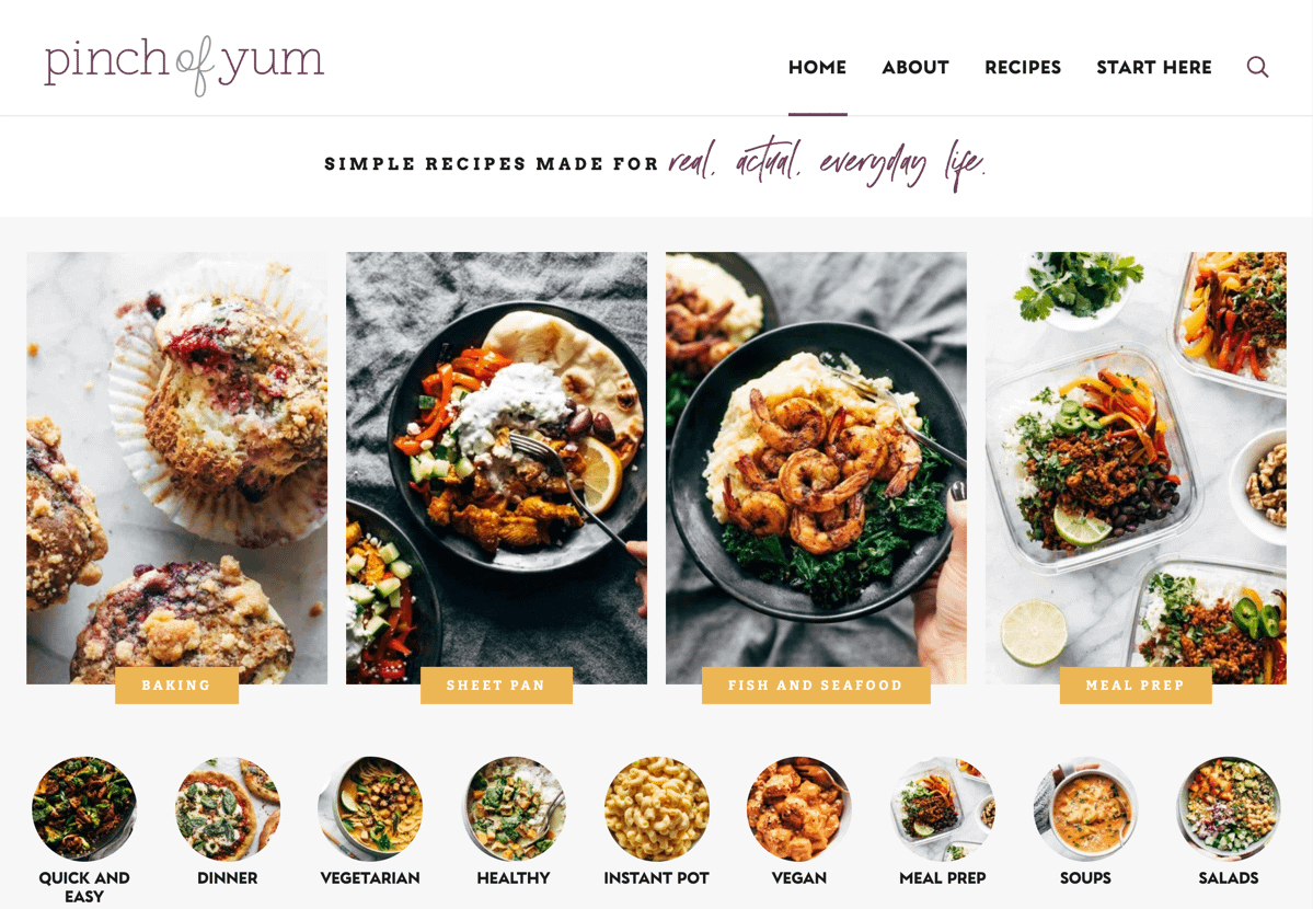 Trang web thực phẩm Pinch of Yum là một ví dụ điển hình về một trong những ngách blog tốt nhất. 