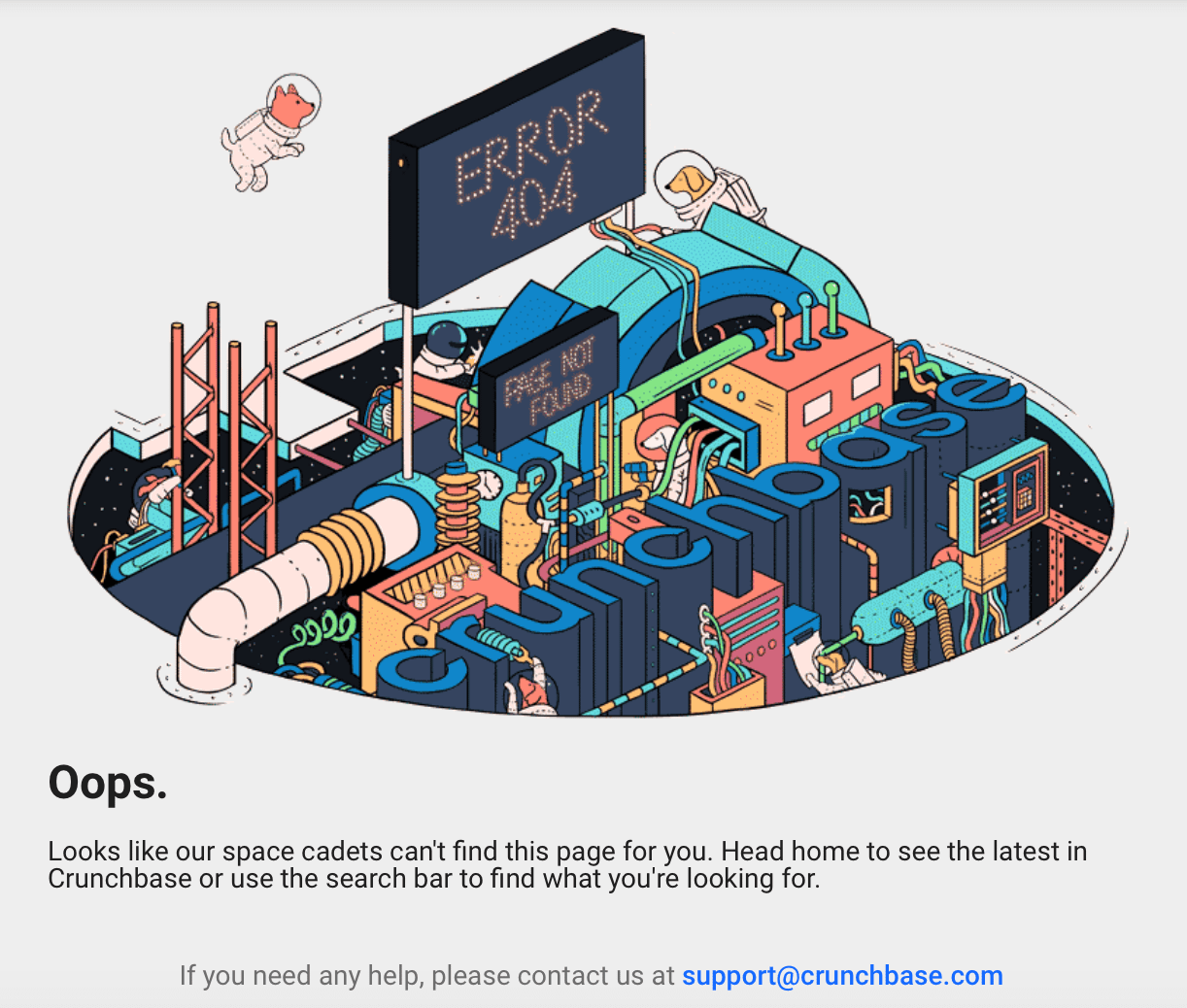 The Crunchbase 404 error page.