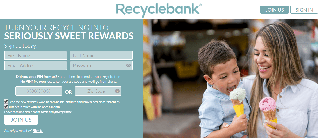 The Recyclebank website homepage.
