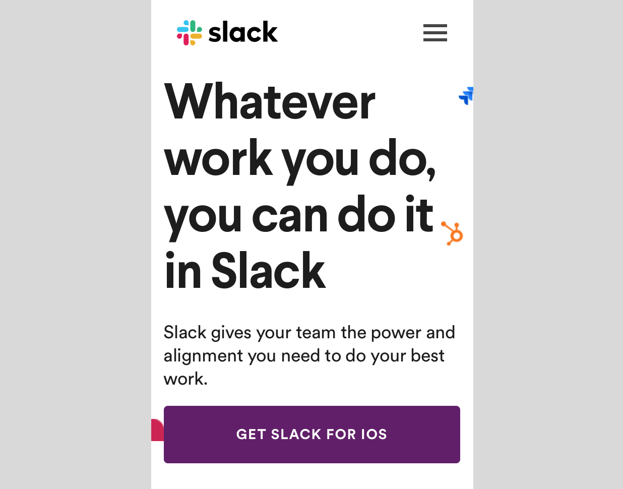 The Slack mobile call to action.