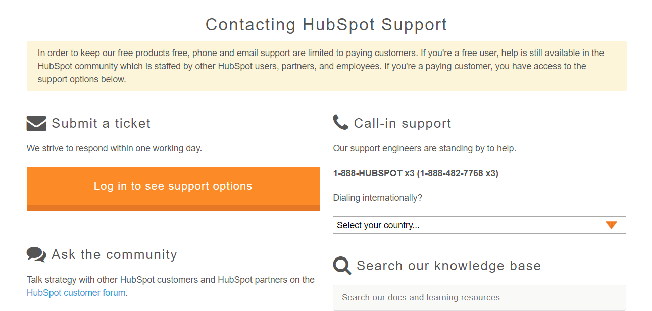 A contact page on HubSpot.