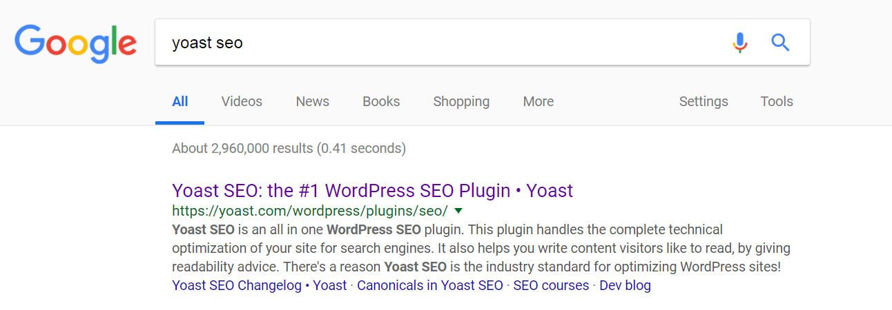 An example of a search result in Google.