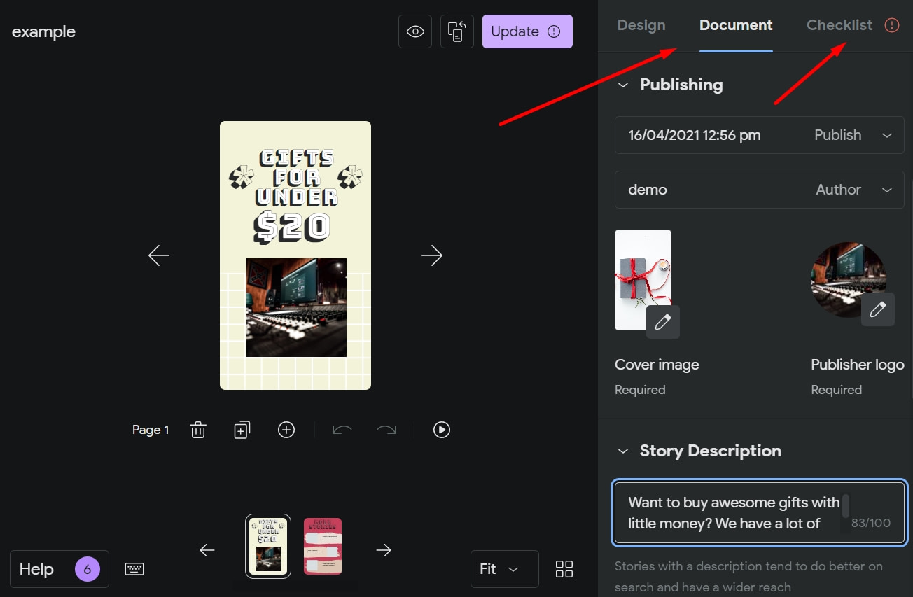 Checklist for publishing stories