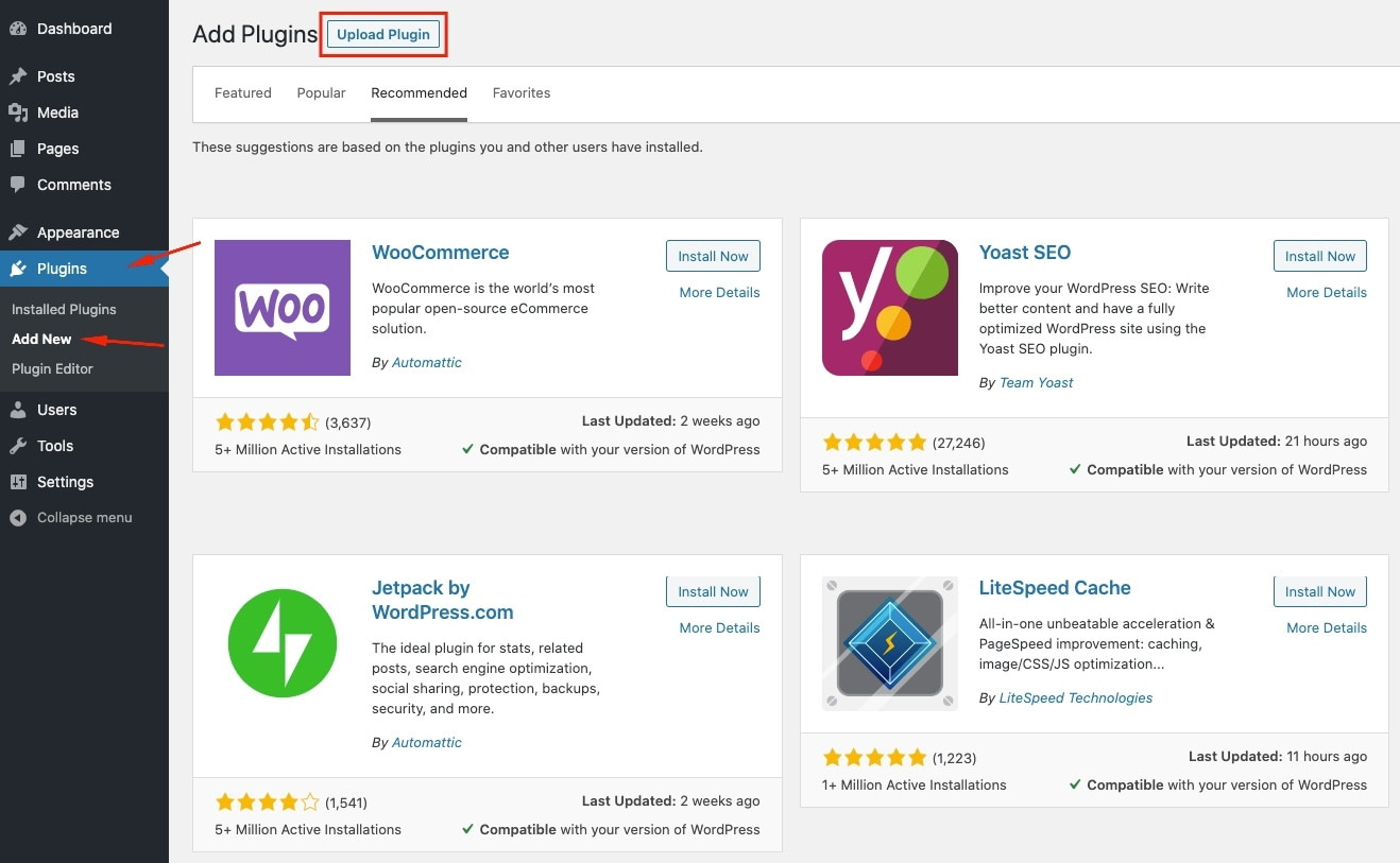 Uploading and installing WordPress plugins
