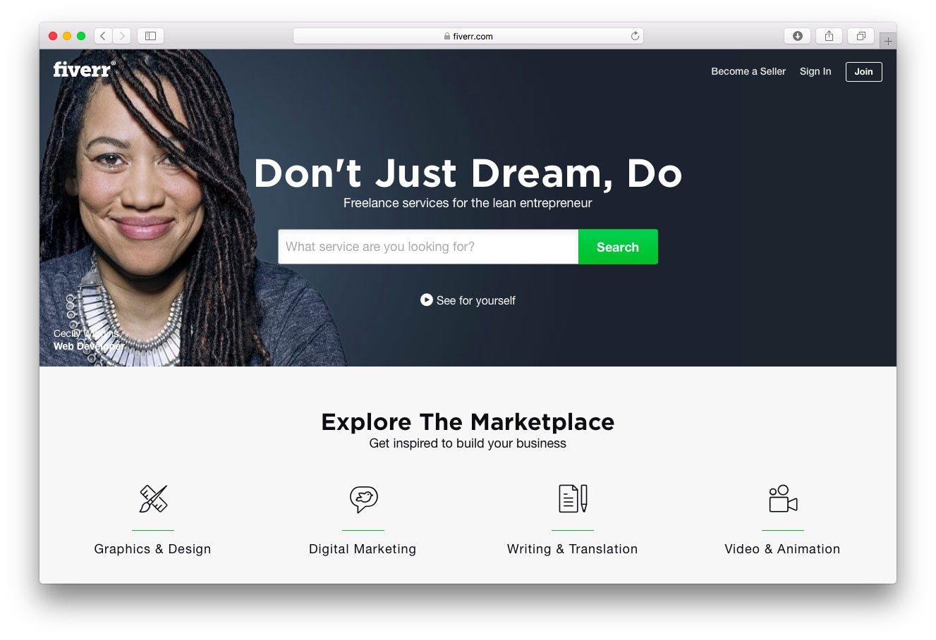 The Fiverr homepage
