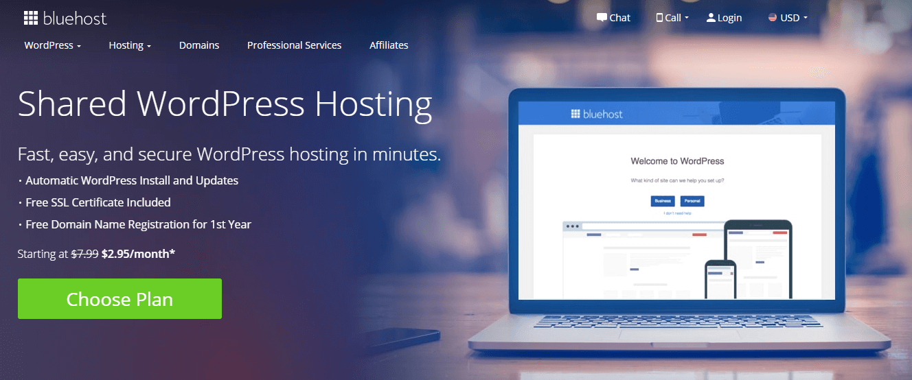 Bluehost's WordPress shared hosting.