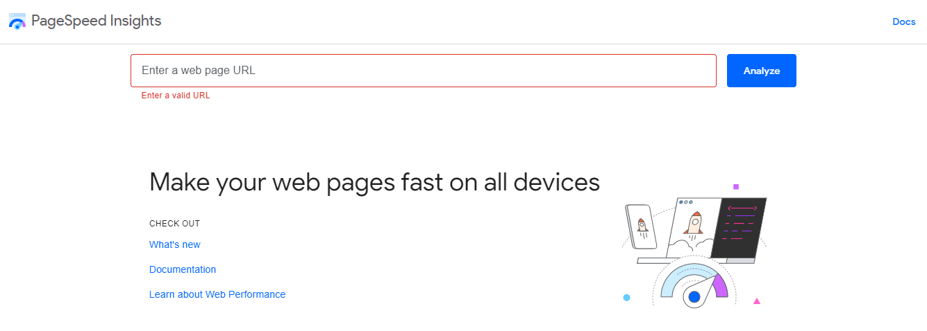 PageSpeed Insights homepage - công cụ giúp bạn trả lời website của tôi nhanh như thế nào