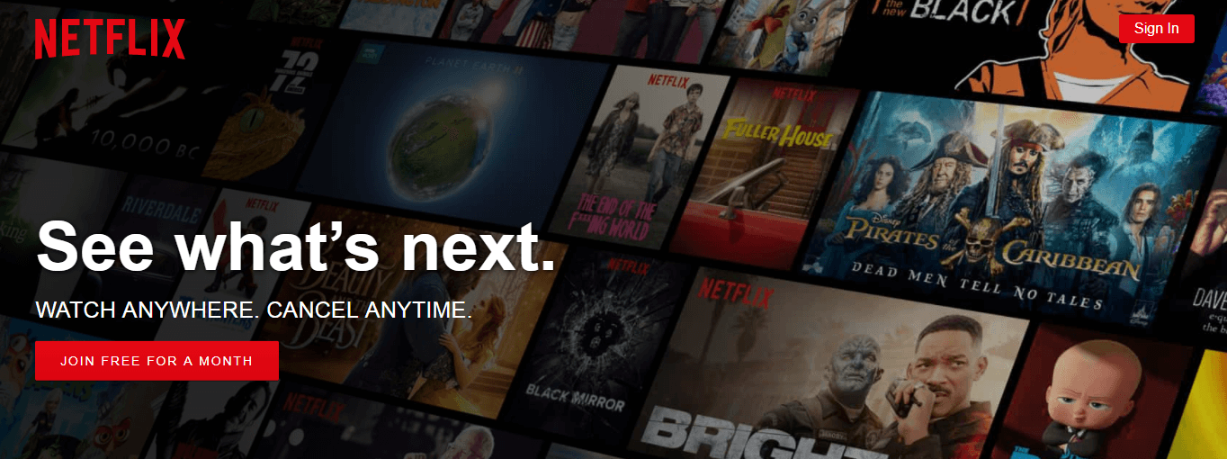 The Netflix home page.