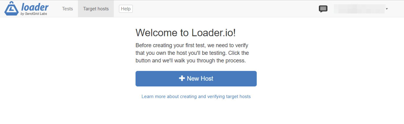 Tạo một máy chủ mới trong Loader.io để kiểm tra căng thẳng trang web