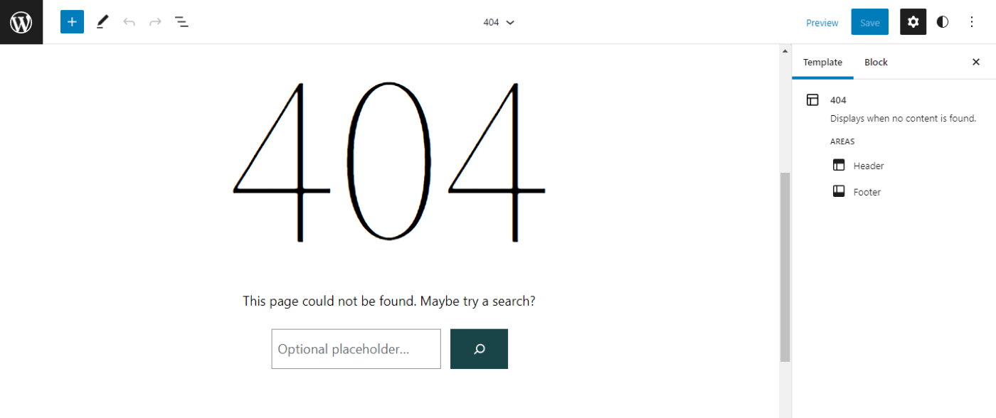 Trang 404 cho một WordPress chủ đề khối. 