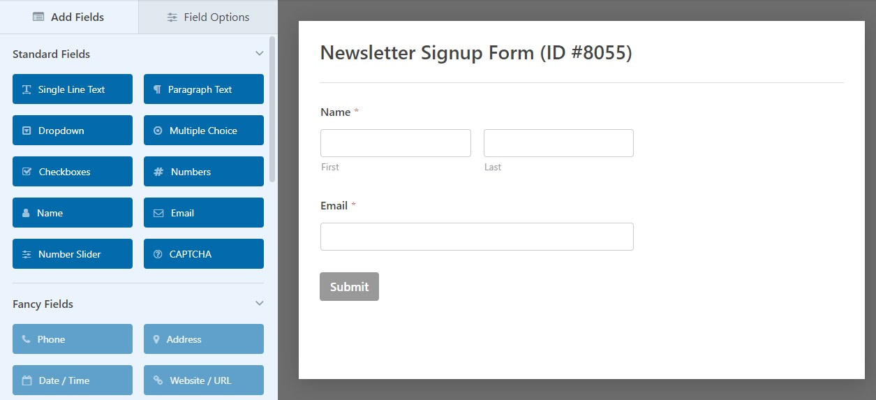 Adding a newsletter signup form in WPForms