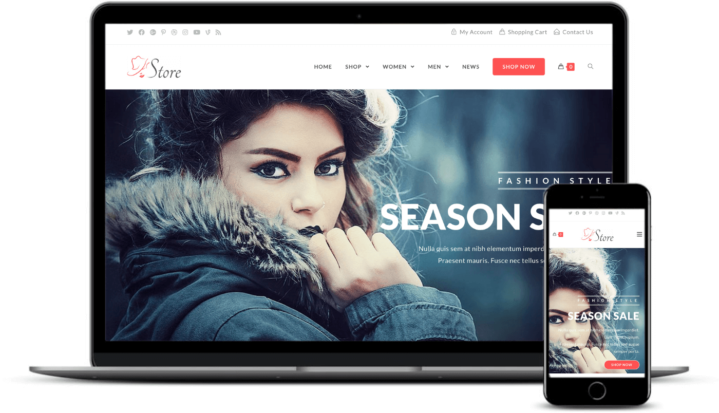 best free WooCommerce themes: The OceanWP Store demo on desktop and mobile.