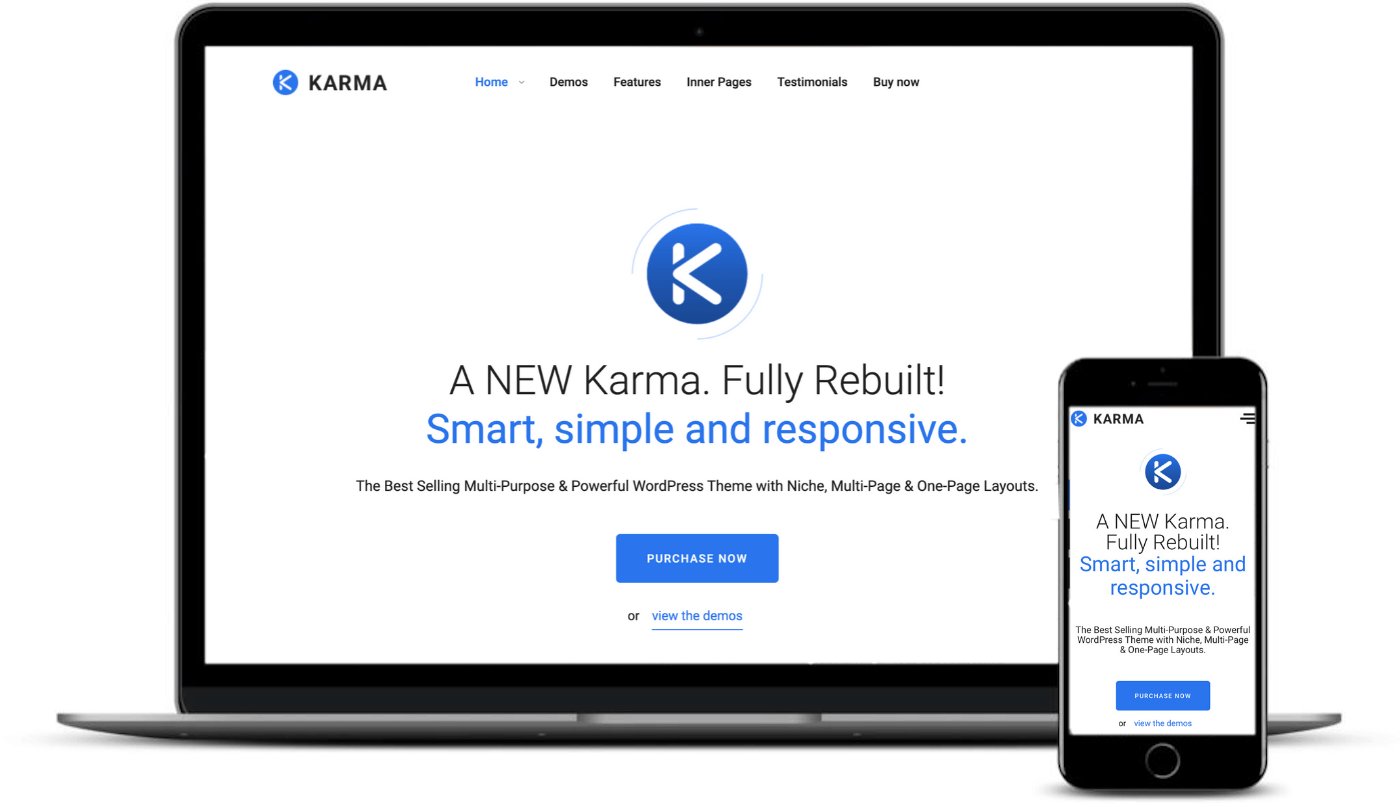 To be one of the best responsive WordPress themes it must look good on desktop and mobile like Karma.