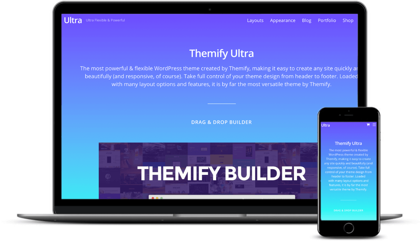 Themify Ultra on desktop and mobile.