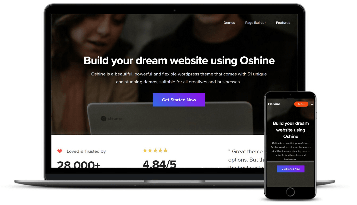 Build a WordPress portfolio site with Oshine on desktop and mobile.